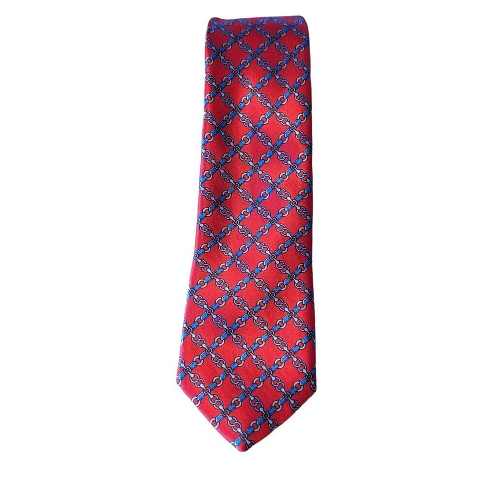Luca Franzini Designer Silk Necktie Italy Red Chain Link Geometric 58in x 2.5in